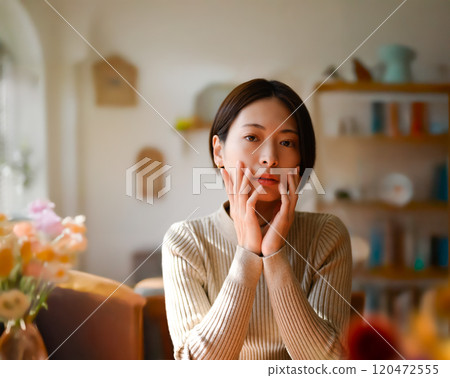 A woman touching his cheek A woman touching his cheek 120472555