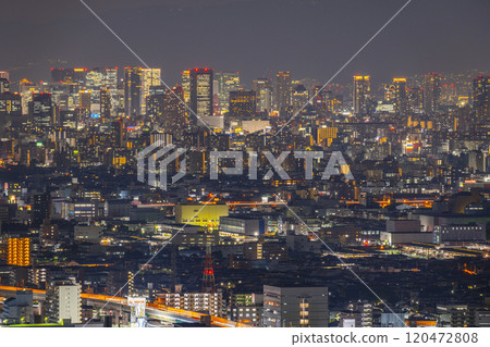 Osaka: View of Umeda from Nukatayama Observatory, night view 120472808