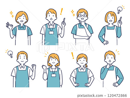 Men and women in aprons looking up and with bright expressions 120472866