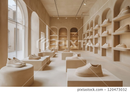 A store with a lot of shelves and a lot of shoes 120473032