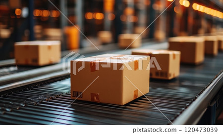 A conveyor belt with boxes on it A conveyor belt with boxes on it 120473039