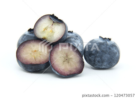 Fresh Blueberries With Juicy Sections Isolated On White Background 120473057
