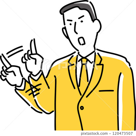 一名男員工揮舞手指並解釋 120473507