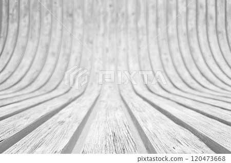 White Curved Wooden Floor with Background in Selected Focus White Curved Wooden Floor with Background in Selected Focus 120473668