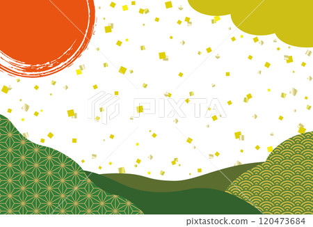 Japanese-style banner with gold leaf and Japanese patterns / New Year's card background / green 120473684