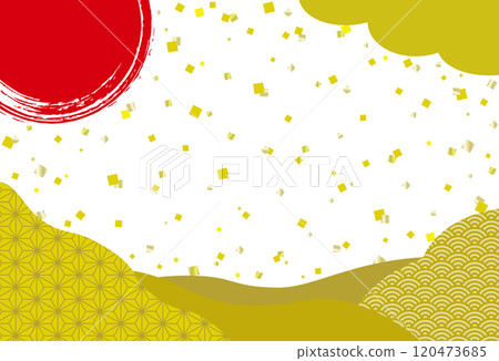 Japanese-style banner with gold leaf and Japanese patterns / New Year's card background / gold 120473685