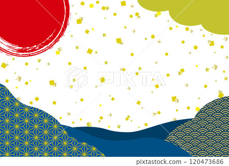 Japanese-style banner with gold leaf and Japanese patterns / New Year's card background / blue 120473686