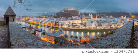 Evening panorama of Salzburg and the mountains surrounding the city, Austria Evening panorama of Salzburg and the mountains surrounding the city, Austria 120473781