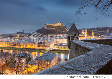 Evening panorama of Salzburg and the mountains surrounding the city, Austria Evening panorama of Salzburg and the mountains surrounding the city, Austria 120473782