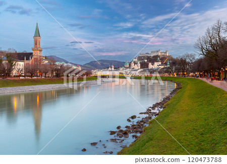 Salzach River and Hohensalzburg Fortress in Salzburg, Austria Salzach River and Hohensalzburg Fortress in Salzburg, Austria 120473788