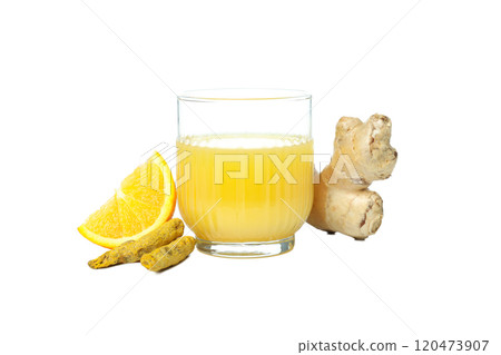PNG, Glass with juice and ingredients, isolated on white background PNG, Glass with juice and ingredients, isolated on white background 120473907