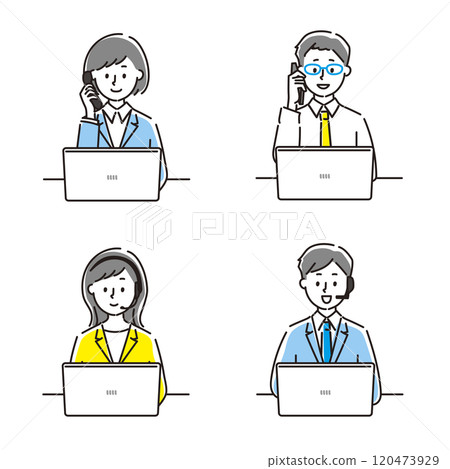 身穿西裝的男女操作電腦和打電話的插圖集 120473929