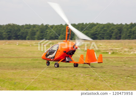 Takeoff of gyroplane Takeoff of gyroplane 120473958
