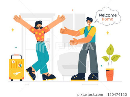 Homecoming Vector Illustration featuring a Joyous Moment of Reunion, Welcoming Someone Back Home in a Flat Style Cartoon Background Homecoming Vector Illustration featuring a Joyous Moment of Reunion, Welcoming Someone Back Home in a Flat Style Cartoon Background 120474130