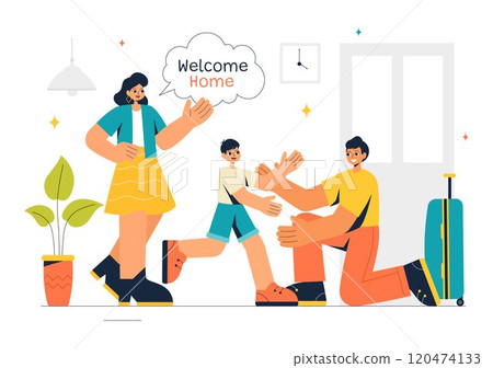 Homecoming Vector Illustration featuring a Joyous Moment of Reunion, Welcoming Someone Back Home in a Flat Style Cartoon Background 120474133