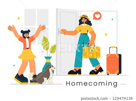 Homecoming Vector Illustration featuring a Joyous Moment of Reunion, Welcoming Someone Back Home in a Flat Style Cartoon Background 120474136
