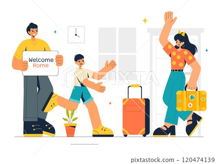 Homecoming Vector Illustration featuring a Joyous Moment of Reunion, Welcoming Someone Back Home in a Flat Style Cartoon Background Homecoming Vector Illustration featuring a Joyous Moment of Reunion, Welcoming Someone Back Home in a Flat Style Cartoon Background 120474139
