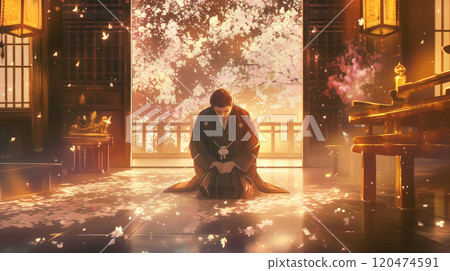 一個男人在日式房間裡鞠躬的插圖 120474591