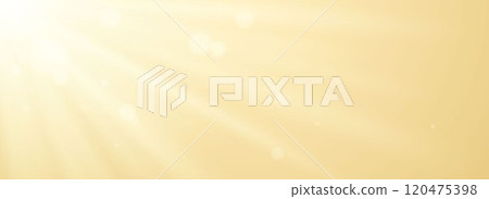 Sunburst light glare background. Bright sunshine light rays and beams backdrop on surface, wall, ceiling, floor. Natural light scene wallpaper for banner, mockup, template, overlay, poster. Vector 120475398