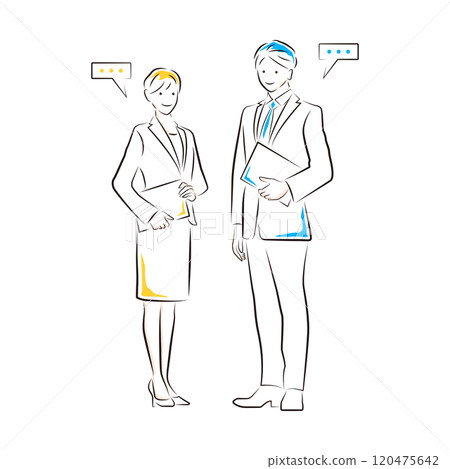 商人和女商人在辦公室站著說話 120475642