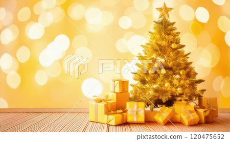 AI Image: Yellow Christmas tree and presents 120475652