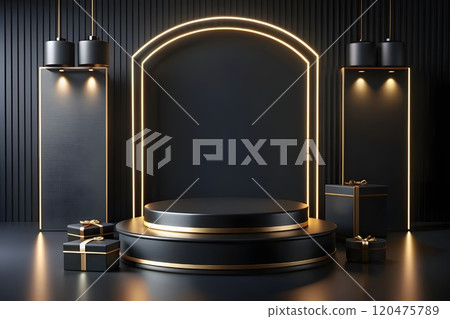 elegant black podium product display 120475789