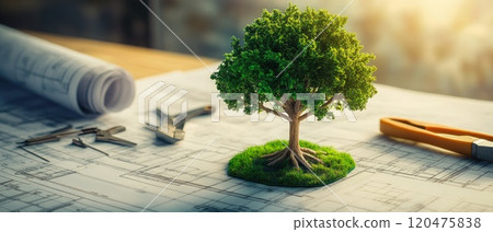 A small tree is currently perched on top of a piece of paper 120475838