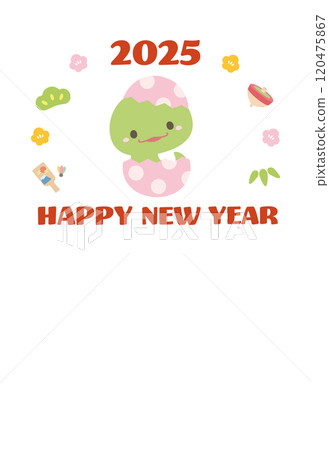 2025蛇年新年賀卡設計，可愛的蛇，問候和問候03 120475867