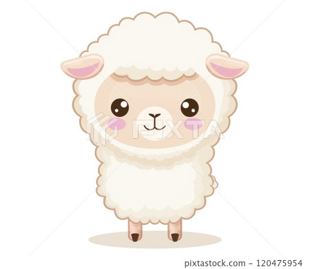 Cute baby alpaca on white background. Flat cartoon illustration 120475954