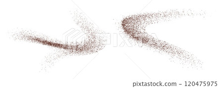 Flying coffee or chocolate powder, dust particles in motion, ground splash 120475975