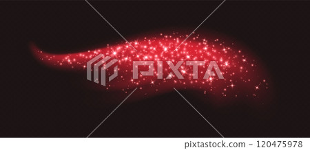 Red magic cloud with sparkles, stardust sparkling decoration. Glowing glitter smoke trail. 120475978