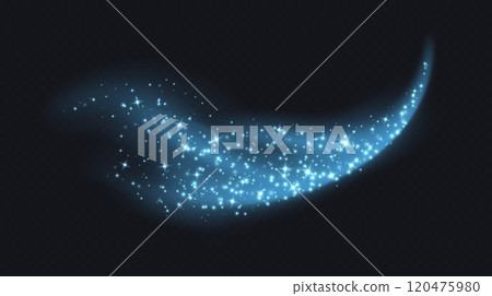 Blue magic cloud with sparkles, stardust sparkling decoration. Glowing glitter smoke trail. 120475980