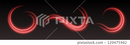 Glowing red light swirls with smooth, flowing curves. Light effect in motion concept. 120475982