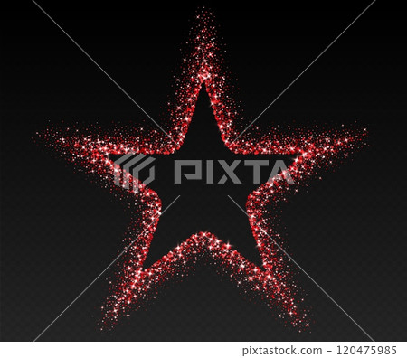Red glitter frame, shimmering border in star shape, festive holiday sparkles. Christmas decoration. 120475985