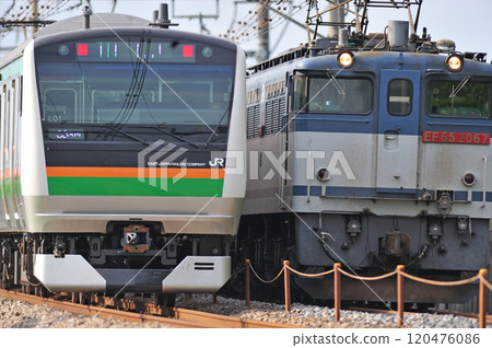 高崎線 本所岡部 JR 東日本 E233 系列 3000 系列 L01 編組(高崎)EF65-2067 高崎線 本所岡部 JR 東日本 E233 系列 3000 系列 L01 編組(高崎)EF65-2067 120476086