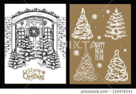 Christmas toy, ball, tree, set, Hand drawn illustration	 120476541