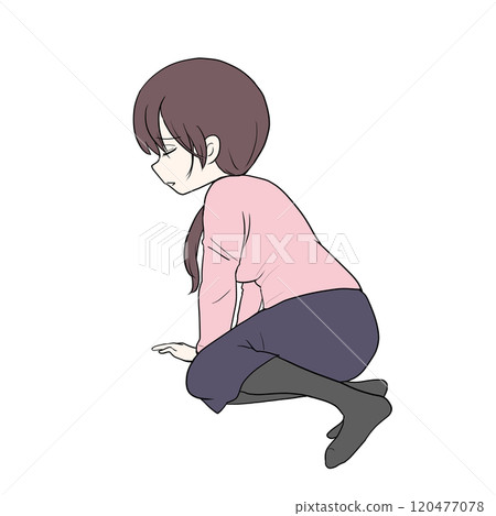 一個女人跌倒了,雙手著地,低垂著眼睛 一個女人跌倒了,雙手著地,低垂著眼睛 120477078