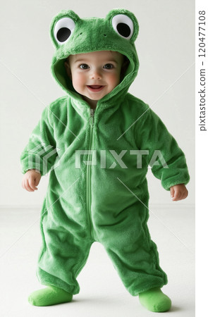 Baby in a frog costume 120477108