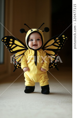 Baby wearing a swallowtail butterfly costume Baby wearing a swallowtail butterfly costume 120477115