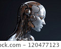 Blurred robot in black background. Artificial intelligence. 120477123
