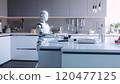 Blurred humanoid robot working in the kitchen, artificial intelligence concept 120477125