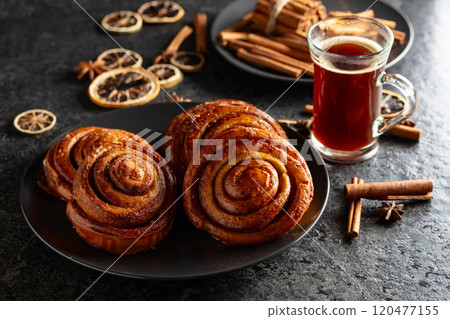 Kanelbullar - Swedish cinnamon buns or rolls. 120477155