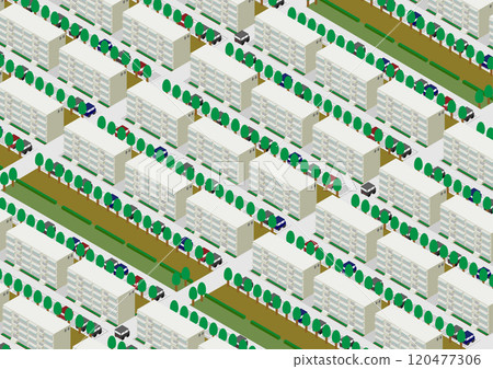 Isometric cityscape with many housing complexes 120477306