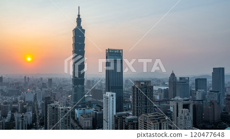 Aerial view Taipei City skyline and skyscraper architecture, Taiwan, Taipei skyline skyscraper building at night lluminated, Xinyi, Taipei, Taiwan, Asia, Beautiful landmark Taiwan. 120477648