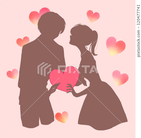 男女有心紅色剪影 男女有心紅色剪影 120477741