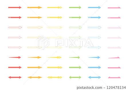 Simple arrow illustration set / solid / color / red / orange / yellow / green / light blue / pink 120478134