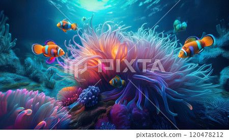 海葵和銀蓮花屬魚 120478212