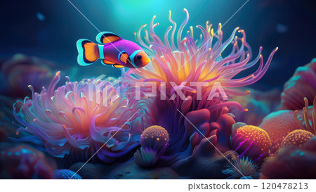 海葵和銀蓮花屬魚 120478213