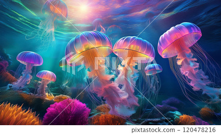 漂浮在海裡的水母 120478216