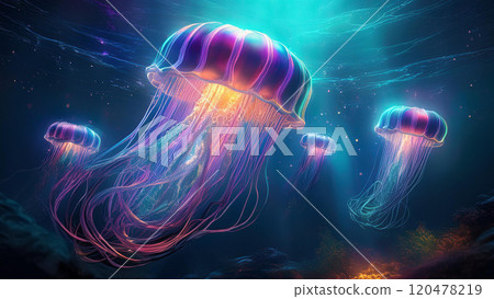 漂浮在海裡的水母 漂浮在海裡的水母 120478219